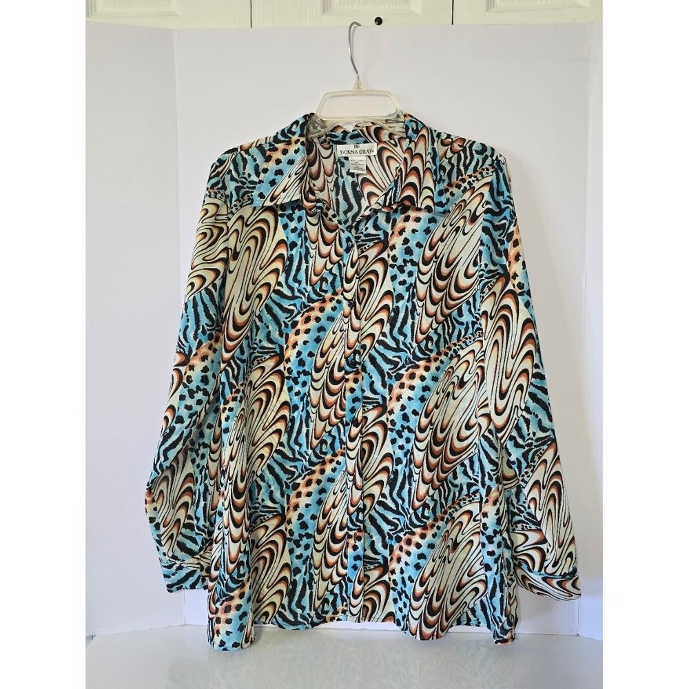 Donna Gray Women's Long Sleeve Button Up Blouse Top Multi Print Size L‎